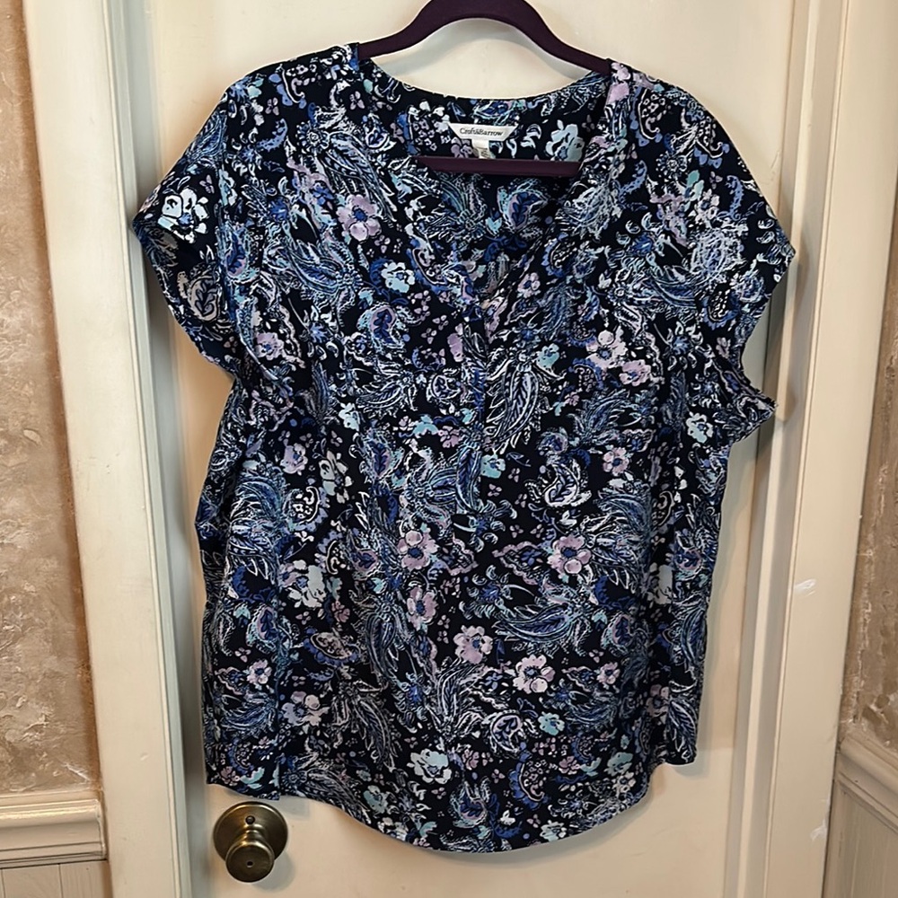 Croft & Barrow Blue Floral Cap Sleeve Blouse Size 1X